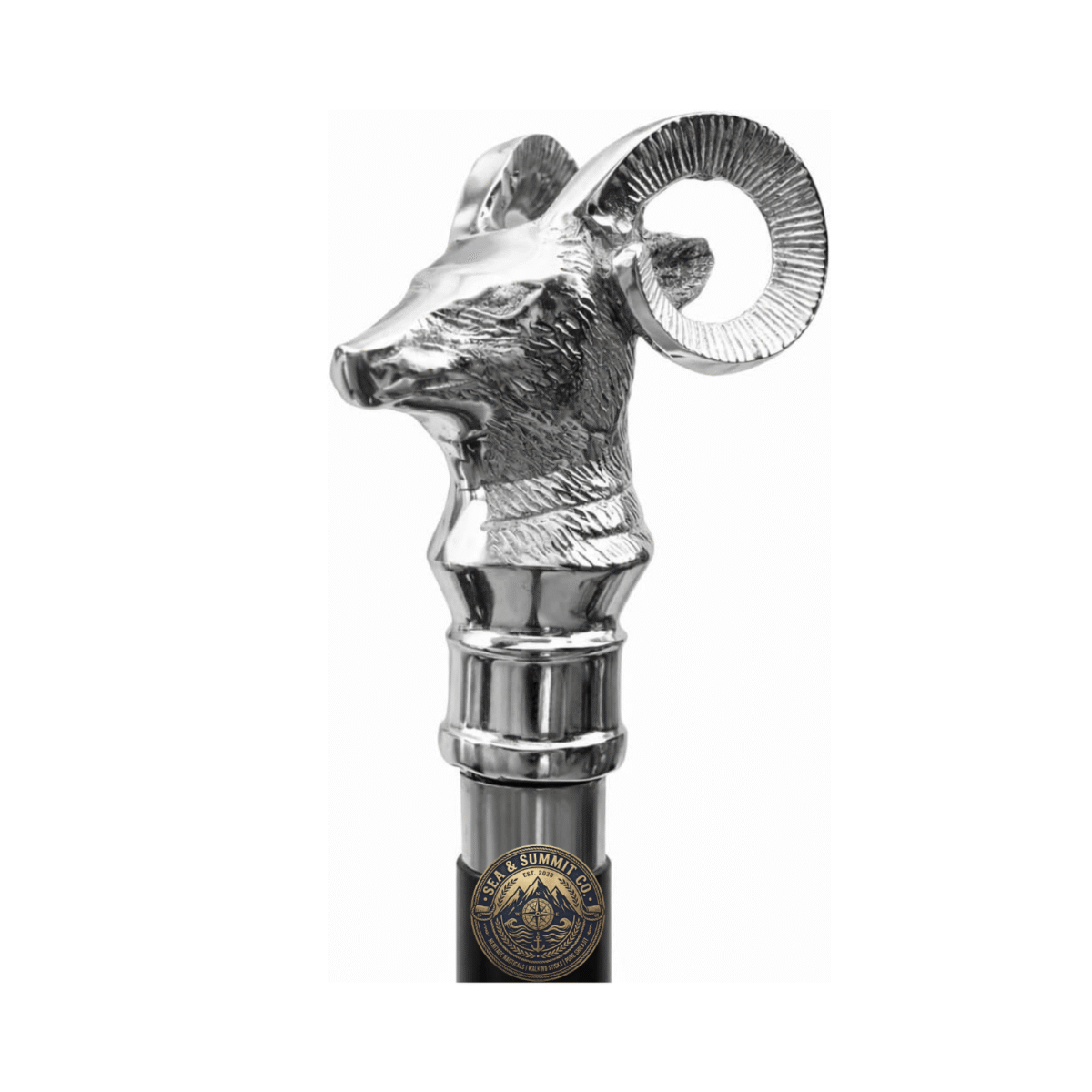 Silver Ram Head Walking Cane – 36 Inch Premium Wooden Walking Stick with Polished Metal Handle