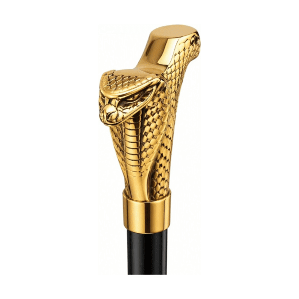 Luxury Cobra Head Walking Cane 36 Inch – Gold Finish Brass Handle | Solid Wood Shaft