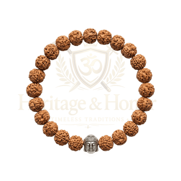 5 Mukhi Rudraksha Bracelet with Buddha Head – Handmade Stretch - Product Image 5
