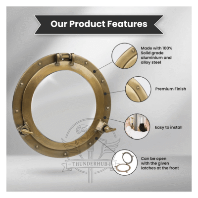 12 Inch Nautical Porthole Mirror Brass Finish Decorative Wall Mirror - Product Image 3