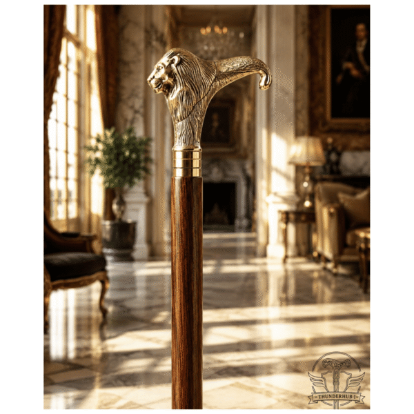Lion Head Walking Cane Decorative Brass Handle Black Shaft - Product Image 2