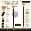 Lion Head Walking Cane Decorative Brass Handle Black Shaft - Product Image 8