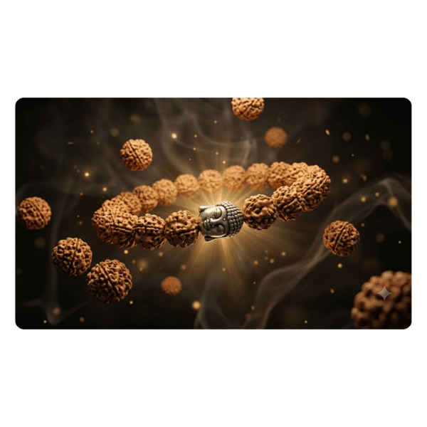 5 Mukhi Rudraksha Bracelet with Buddha Head – Handmade Stretch