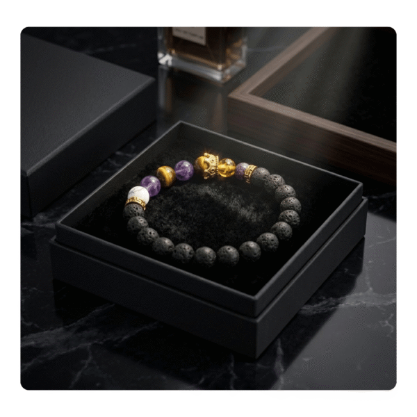 Lava Stone Bracelet with Tiger Eye & Amethyst Beads for Men