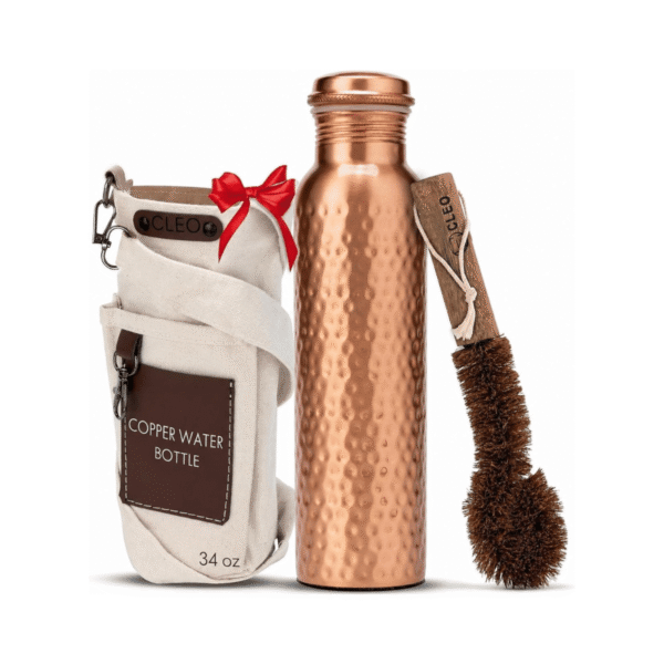 Hammered Pure Copper Water Bottle 34 oz with Bag & Cleaning Brush Set - Product Image 9