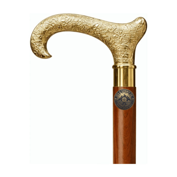 Antique Brass Handle Walking Cane 36 Inch with Wooden Shaft