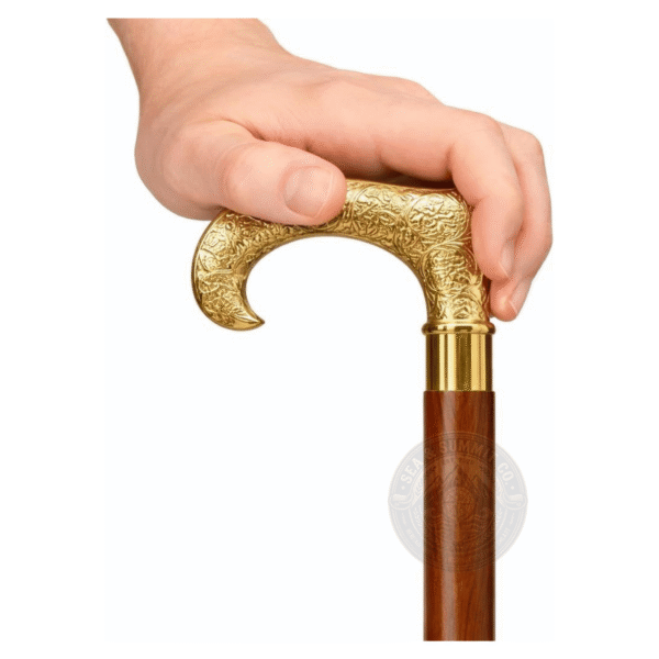 Antique Brass Handle Walking Cane 36 Inch with Wooden Shaft - Product Image 2