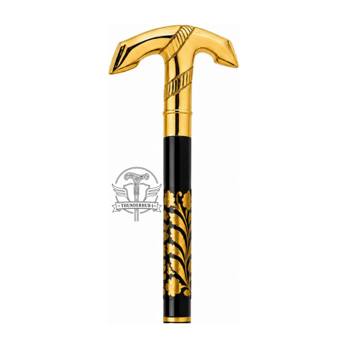 Gold T Handle Walking Cane 36 Inch Decorative Floral Wooden Walking Stick