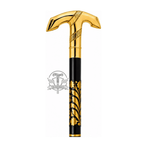 Gold T Handle Walking Cane 36 Inch Decorative Floral Wooden Walking Stick - Product Image 3