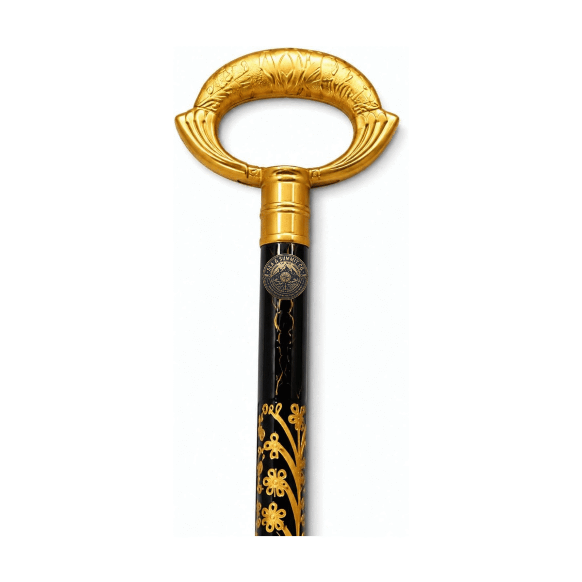 Gold Ring Handle Walking Cane 36 Inch Decorative Floral Wooden Walking Stick