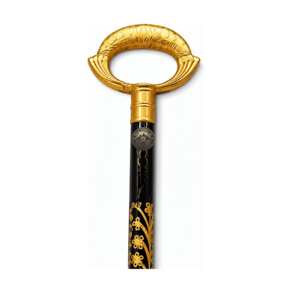 Gold Ring Handle Walking Cane 36 Inch Decorative Floral Wooden Walking Stick