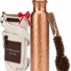 Hammered Pure Copper Water Bottle 34 oz with Bag & Cleaning Brush Set