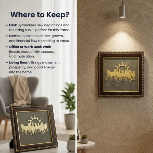 Pyrite Stone Seven Running Horses Vastu Frame with Sun Wall Decor - Product Image 2