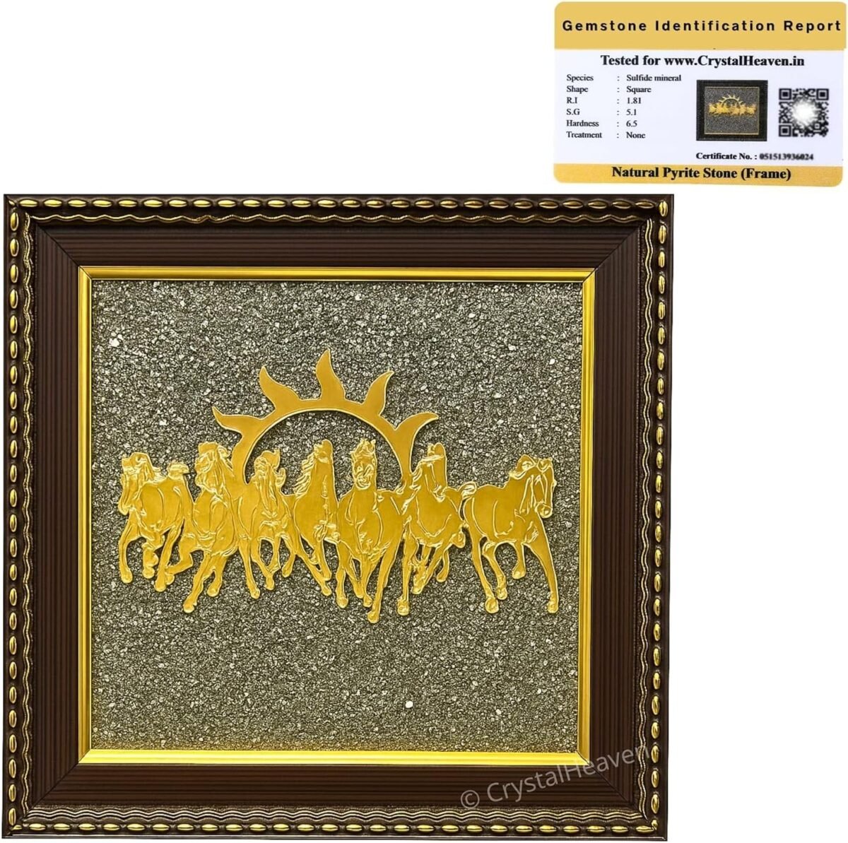 Pyrite Stone Seven Running Horses Vastu Frame with Sun Wall Decor