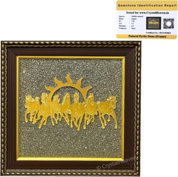Pyrite Stone Seven Running Horses Vastu Frame with Sun Wall Decor