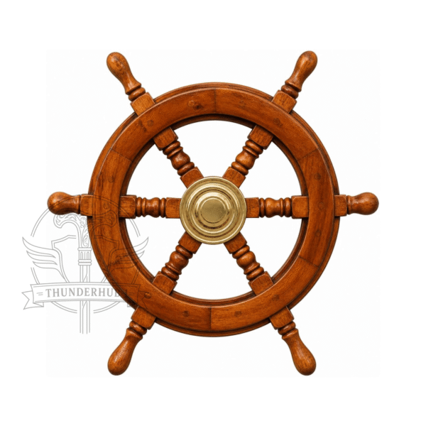 24 Inch Wooden Ship Wheel with Brass Center Nautical Wall Decor