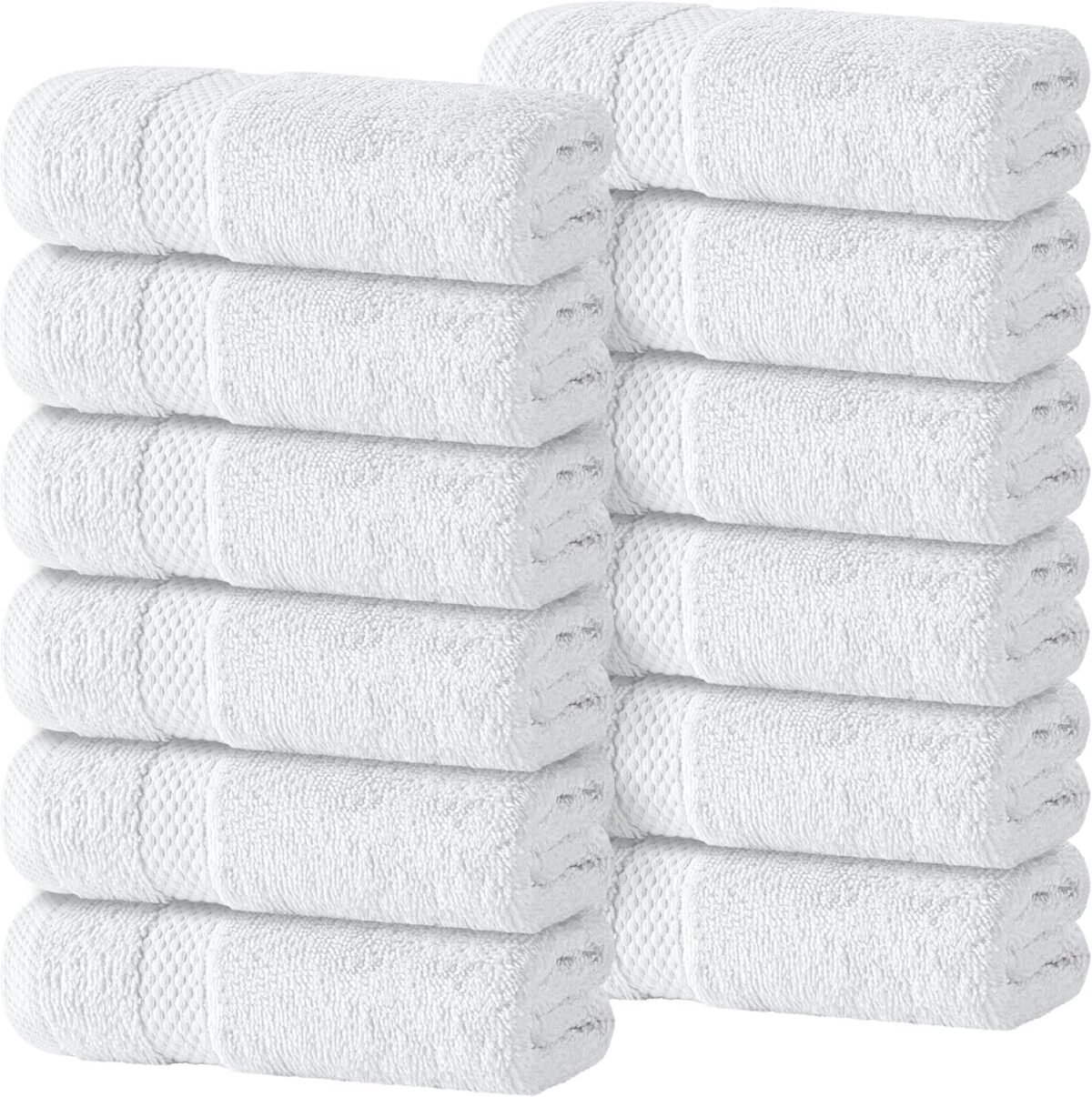 White Classic Luxury Cotton Washcloths 13x13 Inch 650 GSM 12 Pack